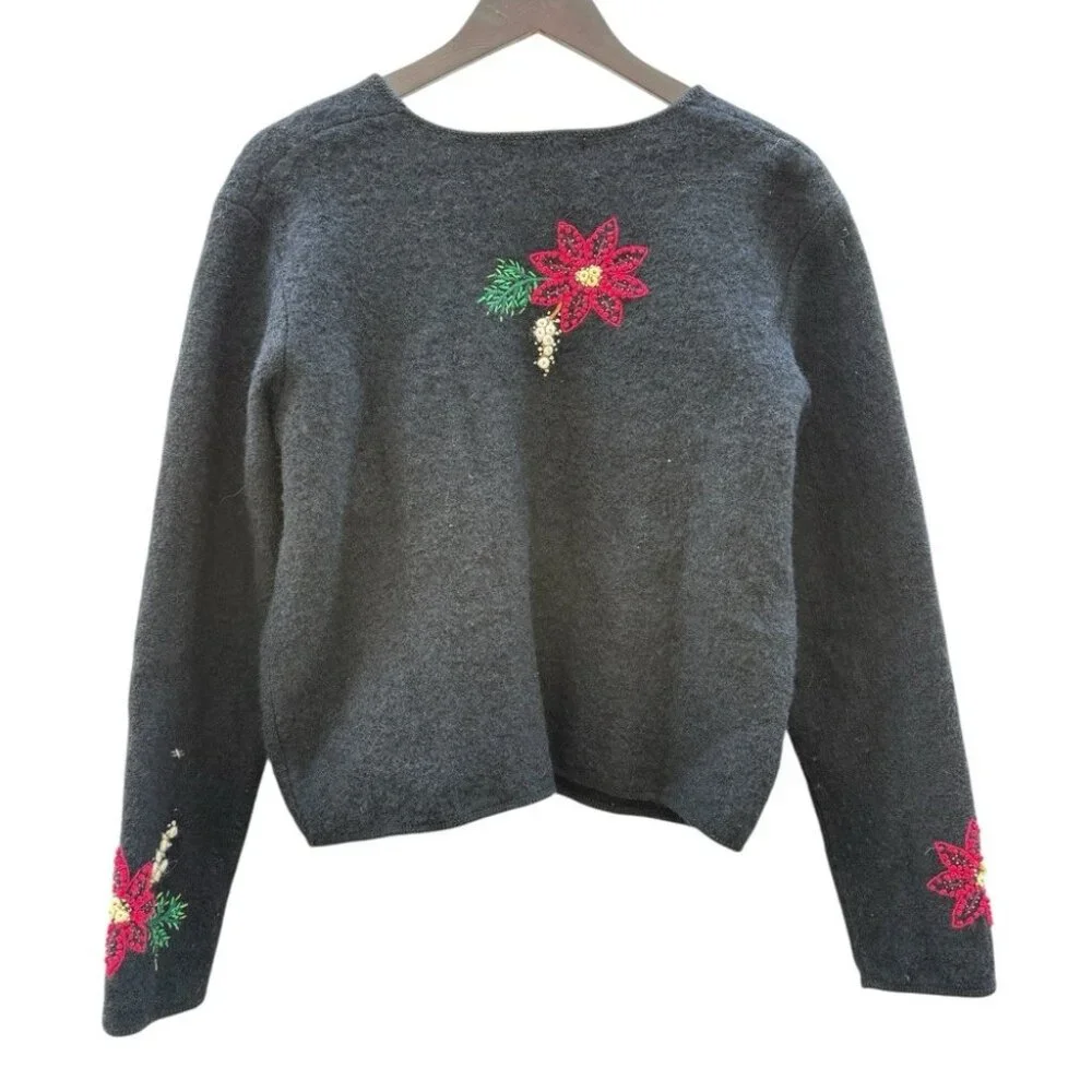 Cold‎ Water Creek Vintage Wool blend festive Cardigan Sweater Size M